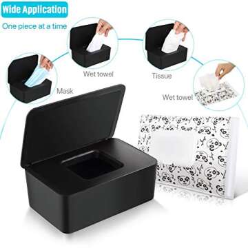 Baby Wipes Dispenser Holder with Lids for Napkin Nappy Paper Tissue Towel Mask Storage Case Box, Keeps Wet Tissue Fresh, Flushable Wipes Pouch Case Container for Bathroom Baby Nursery (Black)