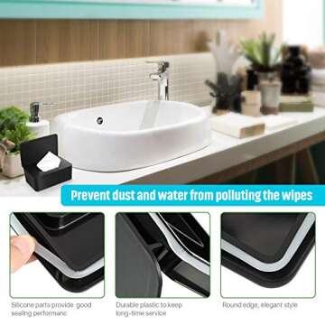Baby Wipes Dispenser Holder with Lids for Napkin Nappy Paper Tissue Towel Mask Storage Case Box, Keeps Wet Tissue Fresh, Flushable Wipes Pouch Case Container for Bathroom Baby Nursery (Black)