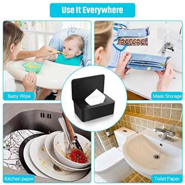 Baby Wipes Dispenser Holder with Lids for Napkin Nappy Paper Tissue Towel Mask Storage Case Box, Keeps Wet Tissue Fresh, Flushable Wipes Pouch Case Container for Bathroom Baby Nursery (Black)