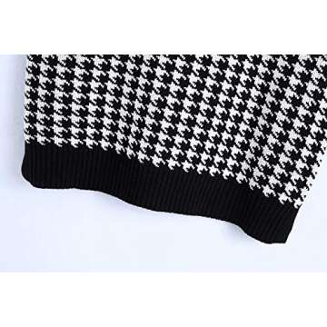 Sdencin Women Houndstooth Pattern Knit Sweater Vest Sleeveless Loose V-Neck 90s Waistcoat Pullover Knitwear Top Black