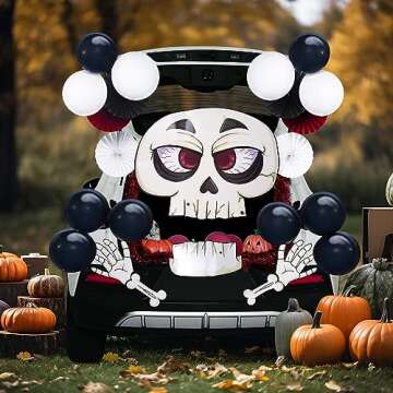JOYIN Halloween Trunk or Treat Car Decorations Kit with Skeleton Design, Car Archway Garage Decoration a Set of Skeleton Paper Board Balloons and Tinsel Streamer Garland Halloween Decorations Outside
