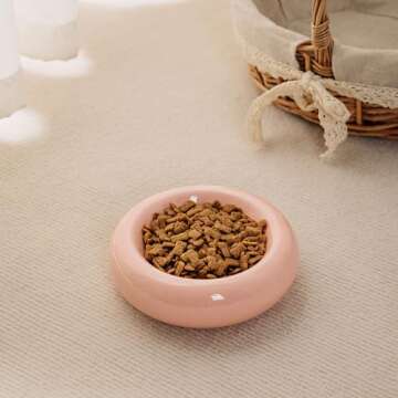 KTLECL 6.1 Inch Cat Bowls, 7 oz Ceramic Cat Food Bowl, Whisker Fatigue Relief Cat Bowl, Anti-Vomiting, Protect Spine, Perfect for Indoor Cats(Pink)