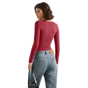 Trendy SUUKSESS V Neck Long Sleeve Crop Tops for Women