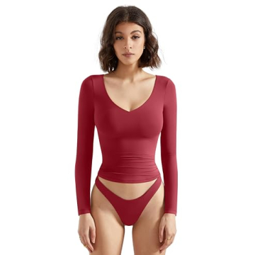 Trendy SUUKSESS V Neck Long Sleeve Crop Tops for Women