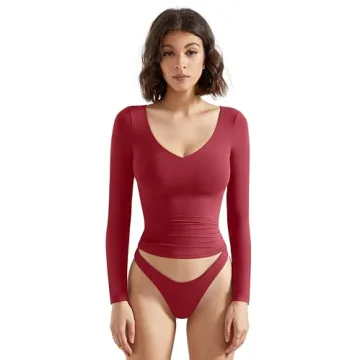 Trendy SUUKSESS V Neck Long Sleeve Crop Tops for Women