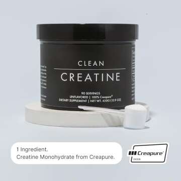 CLEAN Creatine - 100% Creapure® Creatine Monohydrate Powder for Muscle Growth | 450 Grams - 90 Servings | Unflavored | Vegan, Keto, Gluten-Free, and Easy to Mix