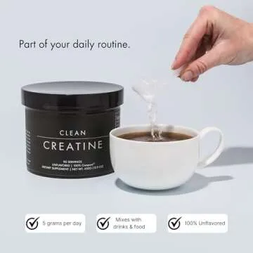 CLEAN Creatine - 100% Creapure® Creatine Monohydrate Powder for Muscle Growth | 450 Grams - 90 Servings | Unflavored | Vegan, Keto, Gluten-Free, and Easy to Mix