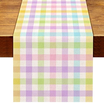 Nepnuser Linen Spring Easter Buffalo Check Plaid Table Runner Rustic Farmhouse Home Dining Room Kitc...