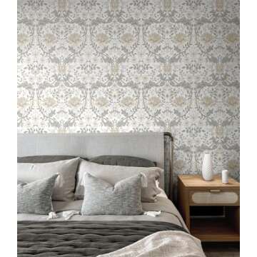 NextWall Honeysuckle Trail Floral Vintage Peel and Stick Wallpaper (Ivory & Grey)