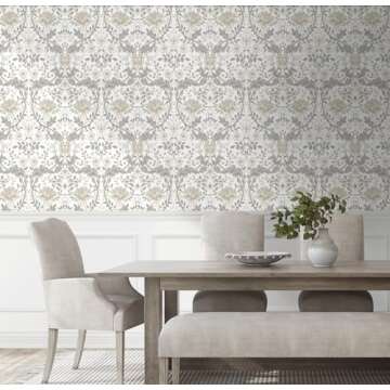 NextWall Honeysuckle Trail Floral Vintage Peel and Stick Wallpaper (Ivory & Grey)