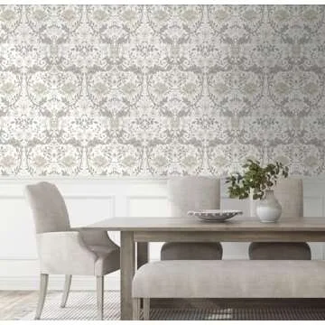 NextWall Honeysuckle Trail Floral Vintage Peel and Stick Wallpaper (Ivory & Grey)