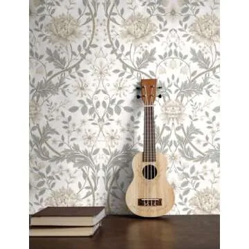 NextWall Honeysuckle Trail Floral Vintage Peel and Stick Wallpaper (Ivory & Grey)