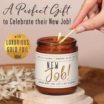New Job Gifts for Women, Congratulations Gifts for Women - 'New Job Candle, w/Vanilla & Coconut I Jo...