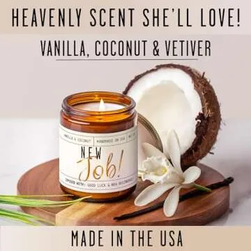 New Job Gifts for Women, Congratulations Gifts for Women - 'New Job Candle, w/Vanilla & Coconut I Job Promotion Gifts for Women I Leaving Job Gifts I Goodbye Coworker Gift I 50Hr Burn, Made in USA