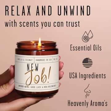 New Job Gifts for Women, Congratulations Gifts for Women - 'New Job Candle, w/Vanilla & Coconut I Job Promotion Gifts for Women I Leaving Job Gifts I Goodbye Coworker Gift I 50Hr Burn, Made in USA