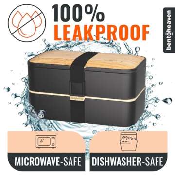 Bentoheaven Premium Bento Box Adult Lunch Box with Compartments for Women & Men, Set of Utensil & Chopsticks & Dip Container, Cute Japanese Kids Bento Lunch Box, Microwavable (Symph-Onyx)