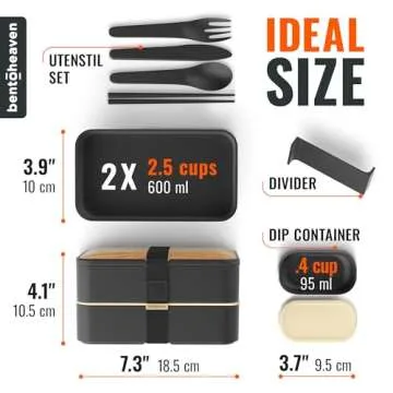 Bentoheaven Premium Bento Box with Utensils and Dip Container