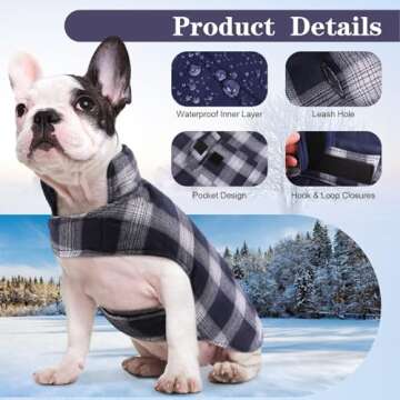 Kuoser Dog Winter Coat, Reversible Dog Jacket, Warm Dog Coat British Style Puppy Cold Weather Coat, Windproof Dog Clothes Dog Vest for Small Medium and Large Dogs Dark Blue S