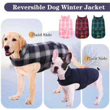 Kuoser Dog Winter Coat, Reversible Dog Jacket, Warm Dog Coat British Style Puppy Cold Weather Coat, Windproof Dog Clothes Dog Vest for Small Medium and Large Dogs Dark Blue S