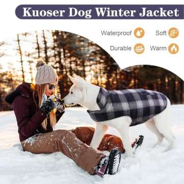 Kuoser Dog Winter Coat, Reversible Dog Jacket, Warm Dog Coat British Style Puppy Cold Weather Coat, Windproof Dog Clothes Dog Vest for Small Medium and Large Dogs Dark Blue S