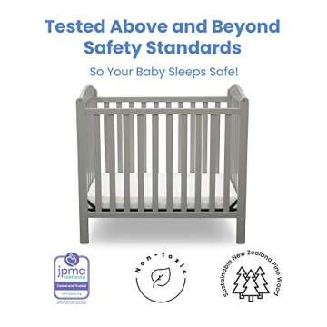 Delta Children Emery Mini Convertible Baby Crib with 2.75-inch Mattress, Grey