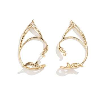 Asphinien Gothic Elves Ear Cuffs - Non-Pierced Cat Ear Wrap Earrings for Women (Gold)