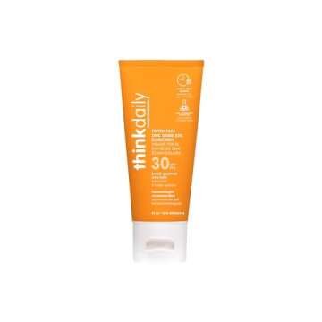 Thinkdaily Tinted Sunscreen for Face, SPF 30, 24.25% Zinc Oxide, 2 Oz, Safe, Natural, Water Resistan...