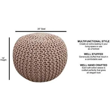 FRELISH DECOR Round Pouf Ottoman - Handmade Cotton Foot Stool