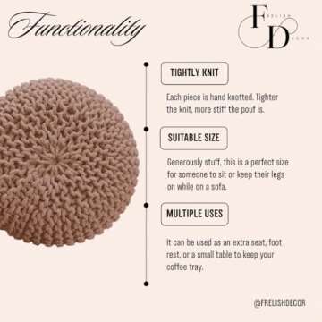 FRELISH DECOR Round Pouf Ottoman - Handmade Cotton Foot Stool