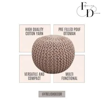 FRELISH DECOR Round Pouf Ottoman - Handmade Cotton Foot Stool