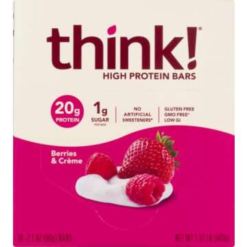 think! Protein Bars with Berries & Crème, 20g Protein Snack