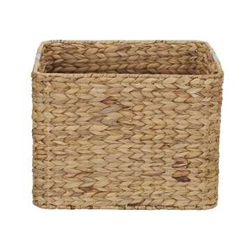 Household Essentials Woven Wicker Open Storage Basket with Stainless Steel Handle, Brown