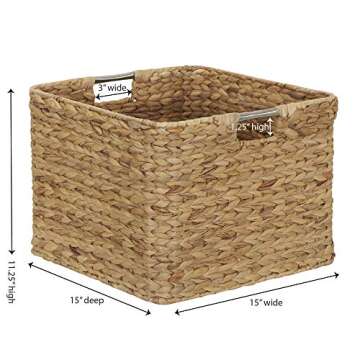 Household Essentials Woven Wicker Open Storage Basket with Stainless Steel Handle, Brown