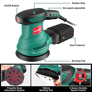 HYCHIKA 5-Inch Orbital Sander 6-Speed 13000RPM Dust Collection