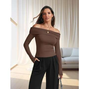 Women's Sexy Off Shoulder Tops Dressy Casual Slim Fit Long Sleeves Spring Fall Blouse Going Out Nigh...