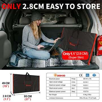 DOKIO 300W 18V Portable Solar Panel Kit Folding Solar Charger with 2 USB Outputs for 12v Batteries/P...