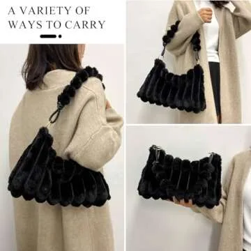 Extolove Furry Purse for Women Y2K Fluffy Shoulder Bag Faux Fur Purse Fuzzy Tote Bag (Black)