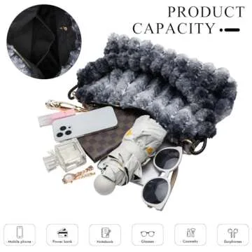 Extolove Furry Purse for Women Y2K Fluffy Shoulder Bag Faux Fur Purse Fuzzy Tote Bag (Black)