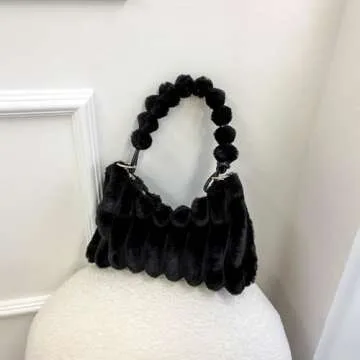 Extolove Furry Purse for Women Y2K Fluffy Shoulder Bag Faux Fur Purse Fuzzy Tote Bag (Black)