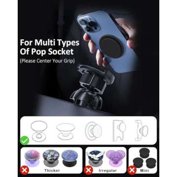 pop-tech Air Vent Phone Holder for Socket Mount, 360° Rotation Vent Clip Car Mount Silicone with Adjustable Switch Lock for Collapsible Grip/GPS Navigation & 3M Sticky Adhesive for Expanding Stand