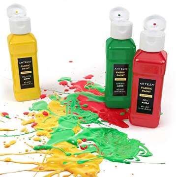ARTEZA Permanent Fabric & Textile Paint, Set of 10 (60 ml) Individual Bottles, Vibrant Colors, Washe...