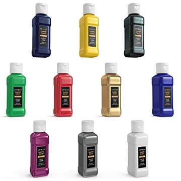 ARTEZA Permanent Fabric & Textile Paint, Set of 10 (60 ml) Individual Bottles, Vibrant Colors, Washer & Dryer Safe, for T-Shirts, Jeans, DIY Projects, Paper & Canvas