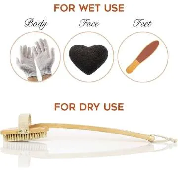 Dry Brushing Body Brush Set by Zen Me - Natural Exfoliation Kit with Premium Boar Bristle Brush, Sho...