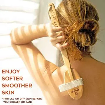 Dry Brushing Body Brush Set by Zen Me - Natural Exfoliation Kit with Premium Boar Bristle Brush, Shower Gloves, Konjac Facial Sponge & Foot File - for Lymphatic Drainage - Great Gift Set