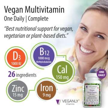 VEGANLY Vitamins Vegan Multivitamin One-Daily (90 Veg Tablets) - Complete Support for Plant-Based Di...