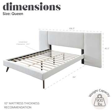 DG Casa Boucle Modern Platform Upholstered Bed Frame with Soft Textured Extended Headboard Fluted Wo...