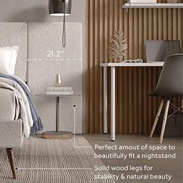 DG Casa Boucle Modern Platform Upholstered Bed Frame with Soft Textured Extended Headboard Fluted Wooden Base Legs, Slat Support Included, Easy Assembly, Queen Size, Cream
