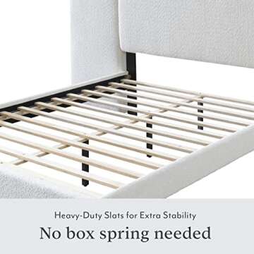 DG Casa Boucle Modern Platform Upholstered Bed Frame with Soft Textured Extended Headboard Fluted Wooden Base Legs, Slat Support Included, Easy Assembly, Queen Size, Cream