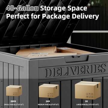 Package Delivery Box for Porch, 48 Gallon Storage Box with Lockable Secure, Large Double Wall Resin Outdoor Package Delivery and Waterproof Deck Box