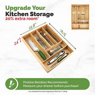 Pristine Bamboo Silverware Tray Organizer – Elegant & Eco-Friendly Cutlery Holder for Drawer